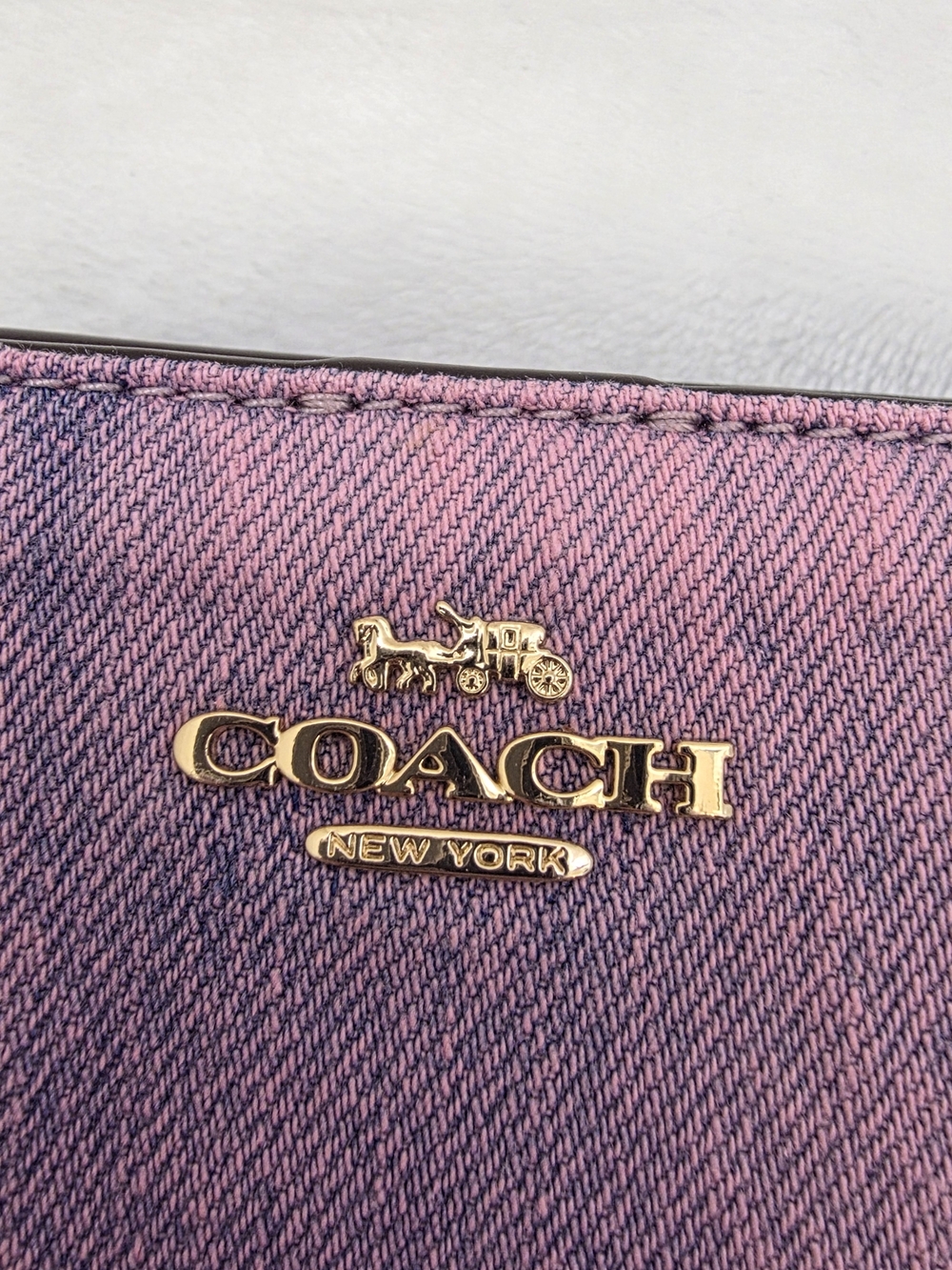 Custom Pink Washed Denim Coach Wallet | Cherry Charm Zip Around Upcycled Bag - Picture 2 of 10